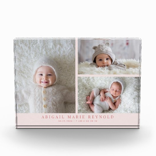 Bloc Photo Collage de 3 photos Rose Cadeau nouveau-né  (Devant)