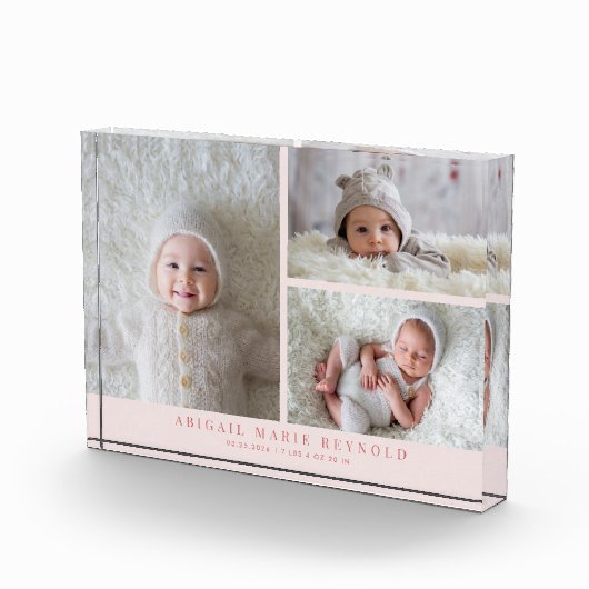 Bloc Photo Collage de 3 photos Rose Cadeau nouveau-né  (Droite)