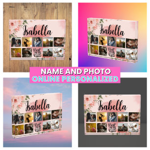 Bloc Photo Collage Photo Floral avec Monogramme pour la Fête