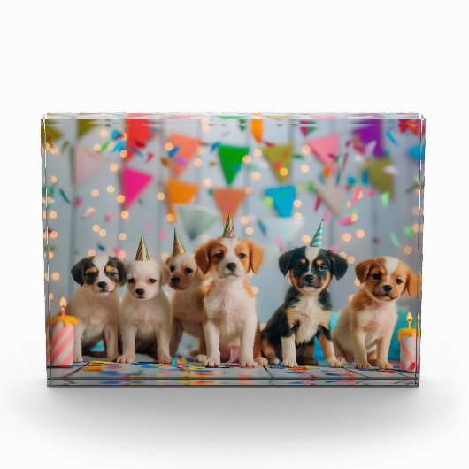 Bloc Photo Conception de célébration d'anniversaire de chiots (Devant)