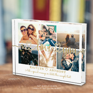 Bloc Photo Couple I LOVE YOU 6 Photo Collage Gold Script