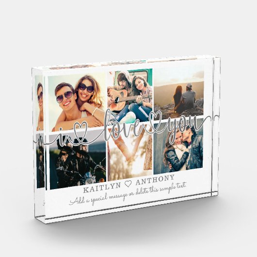 Bloc Photo Couple I LOVE YOU Photo Collage Silver Grey Script (Gauche)