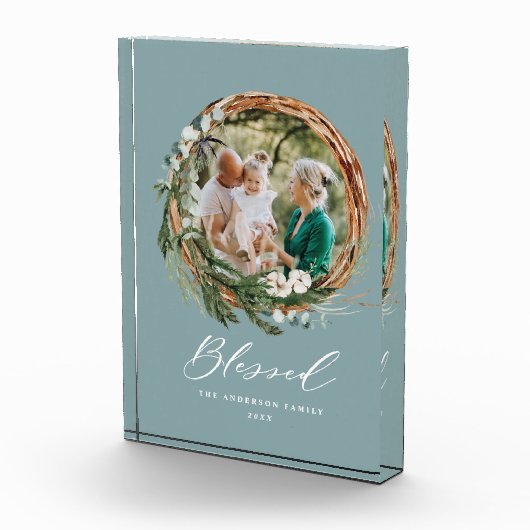 Bloc Photo Courbe feuillue moderne stylisée écriture bénite (Droite)