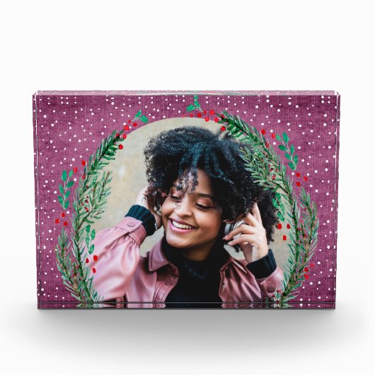 Bloc Photo Couronne à feuillage persistant à Noël pourpre (Devant)