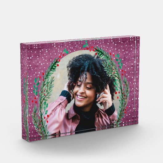 Bloc Photo Couronne à feuillage persistant à Noël pourpre (Gauche)