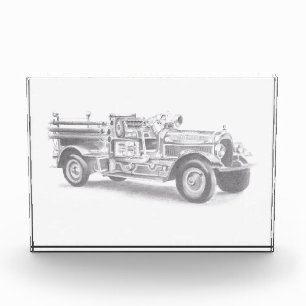 Bloc Photo croquis au crayon de camion de pompiers vintage de