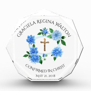 Bloc Photo Crucifix de la couronne florale bleue de confirmat