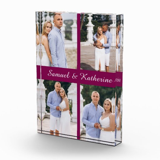 Bloc Photo Custom 4 Photo Collage Script Name Acrylic Block (Droite)