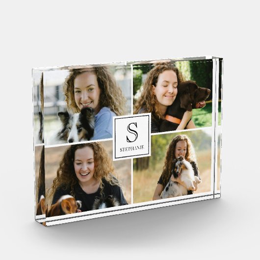 Bloc Photo Custom 4 Picture Collage with Monogram and Name (Gauche)
