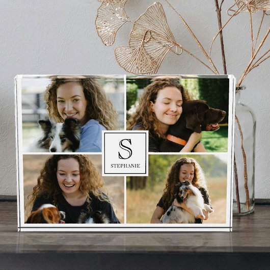 Bloc Photo Custom 4 Picture Collage with Monogram and Name