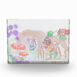 Bloc Photo Custom Kids Artwork, deux mignonnes souris, fleurs
