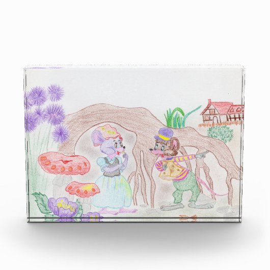 Bloc Photo Custom Kids Artwork, deux mignonnes souris, fleurs (Devant)