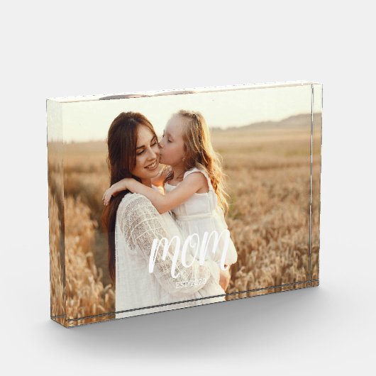 Bloc Photo Custom Mom Established Modern Script Photo Block (Gauche)