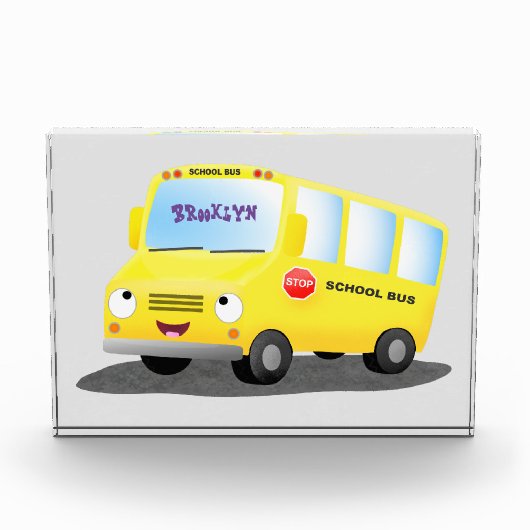 Bloc Photo Cute happy yellow school bus cartoon (Devant)