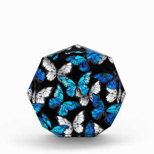 Bloc Photo Dark Seamless Pattern with Blue Butterflies Morpho