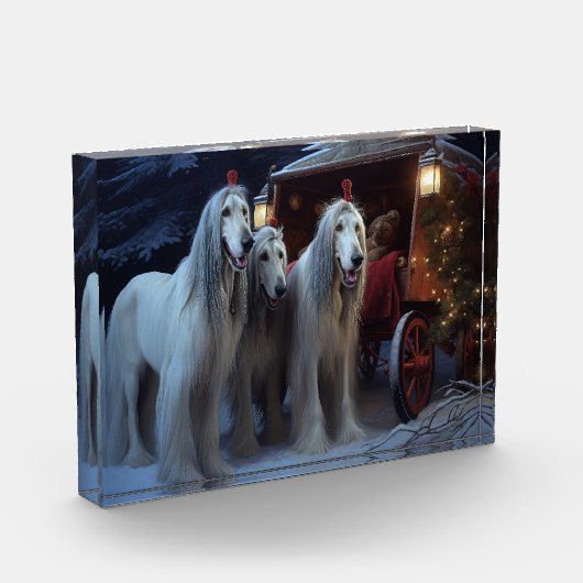 Bloc Photo Décor de Noël afghan Hound Snowy (Gauche)