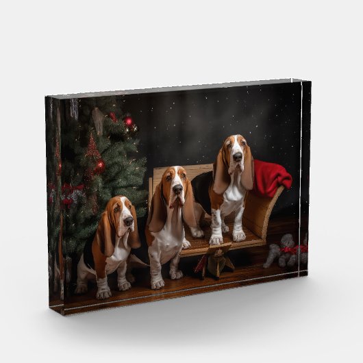 Bloc Photo Décor de Noël Basset Hound Snowy Sleigh (Gauche)