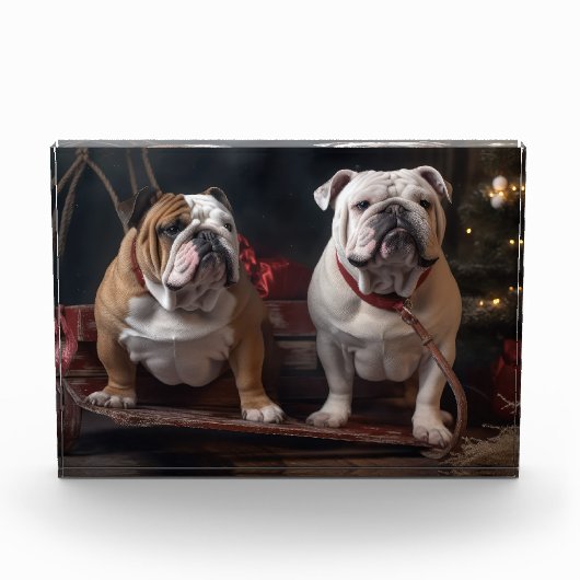 Bloc Photo Décor de Noël Bulldog Snowy Sleigh (Devant)