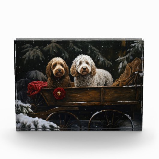 Bloc Photo Décor de Noël Cockapoo Snowy Sleigh (Devant)