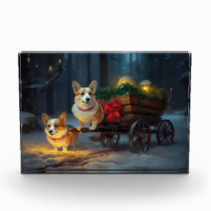 Bloc Photo Décor de Noël Corgi Snowy Sleigh