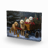 Bloc Photo Décor de Noël Goldendoodle Snowy Sleigh (Droite)
