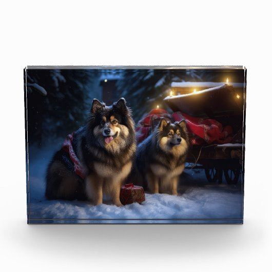 Bloc Photo Décor de Noël Lapphund Snowy Sleigh (Devant)