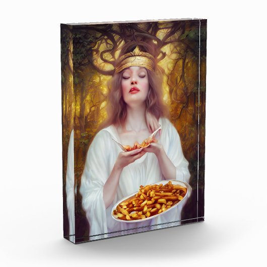 Bloc Photo Déesse avec une assiette remplie de poutine (Gauche)