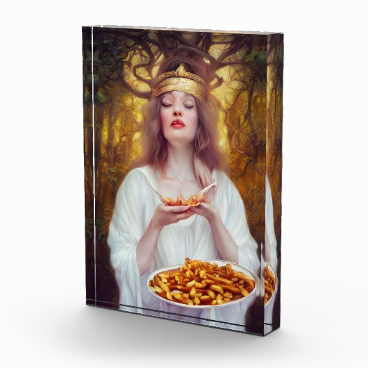 Bloc Photo Déesse avec une assiette remplie de poutine (Droite)