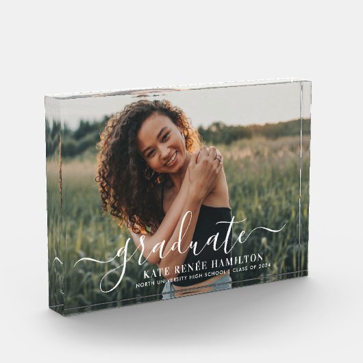 Bloc Photo Diplômé moderne blanc Script (Gauche)