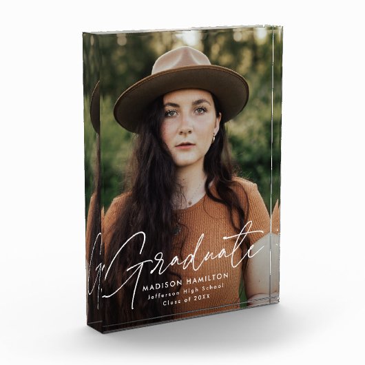 Bloc Photo Diplômé moderne blanc Script (Gauche)