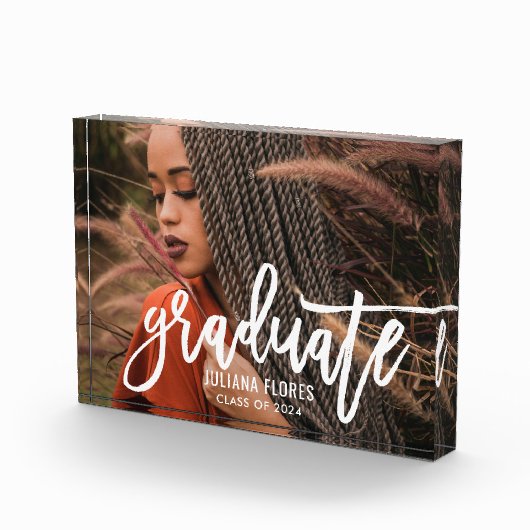 Bloc Photo Diplômé moderne de script brossé blanc (Droite)