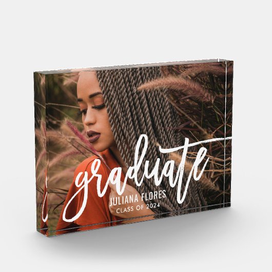 Bloc Photo Diplômé moderne de script brossé blanc (Gauche)