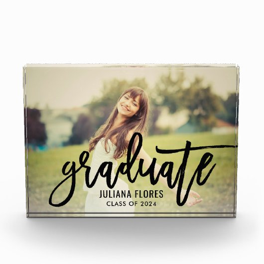 Bloc Photo Diplômé moderne de script brossé noir (Devant)