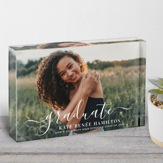 Bloc Photo Diplômé Moderne Écriture Blanche