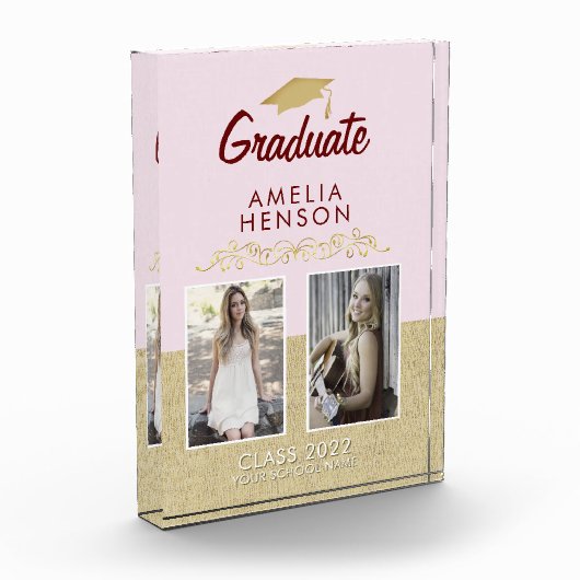 Bloc Photo Diplômé Rustique Rose or 2 (Gauche)