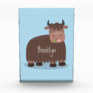 Bloc Photo Drôle joyeux yak mangeant de l'herbe dessin d'illu