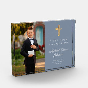 Bloc Photo Dusty Blue Moderne Première Sainte Communion Photo
