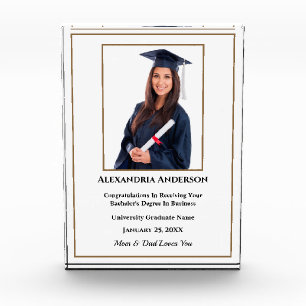 Bloc Photo Ecole de Graduation Or Blanc Moderne Personnaliser