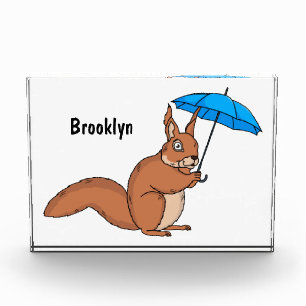 Bloc Photo Écureuil rouge mignon avec dessin animé parapluie