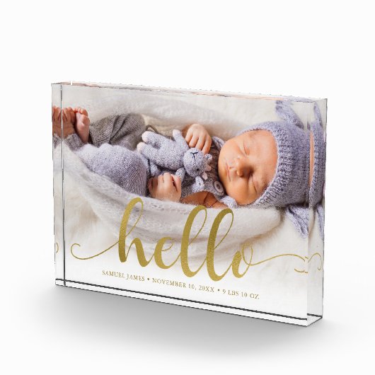 Bloc Photo Effet or Lettrage de script "Hello" Baby (Droite)