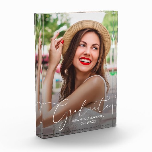 Bloc Photo Élégant blanc Script Graduation moderne (Gauche)