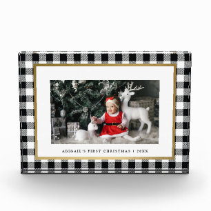 Bloc Photo Élégant Buffle Blanc Plaid Fête Personnalisée