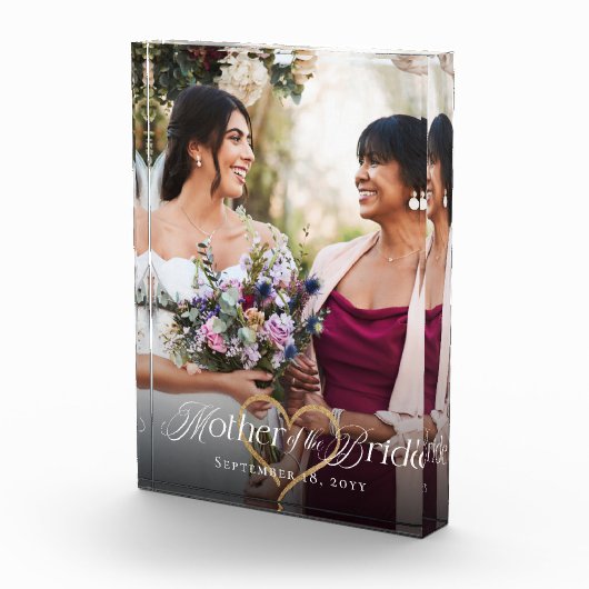 Bloc Photo Elégant coeur d'or mère de la mariée Keepsaké (Droite)