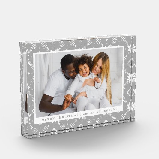 Bloc Photo Élégant Gris Nordic Snowflake Motif Noël (Gauche)