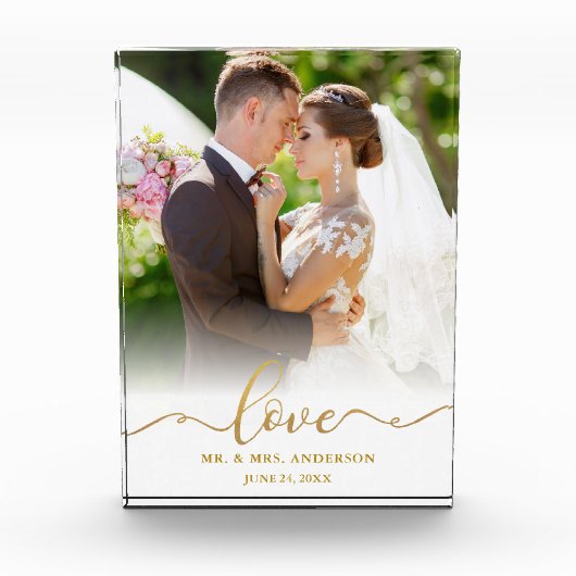 Bloc Photo Elegant Love Gold Script Mr et Mrs Mariage (Devant)