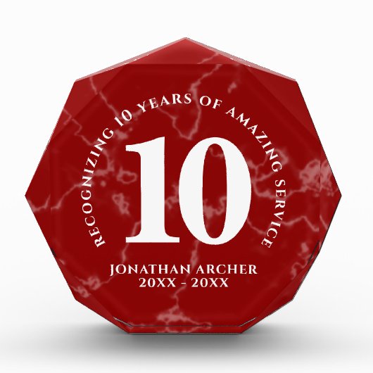 Bloc Photo Élégant marbre rouge 10 ans de travail Anniversair (Devant)