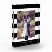 Bloc Photo Élégant noir et blanc rayures Monogramme (Gauche)