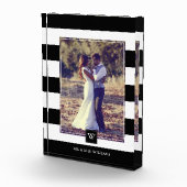 Bloc Photo Élégant noir et blanc rayures Monogramme (Droite)