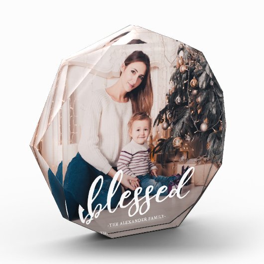 Bloc Photo Élégant script béni avec nom photo (Gauche)