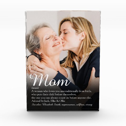 Bloc Photo Élégant script Maman Définition Citation Photo (Devant)
